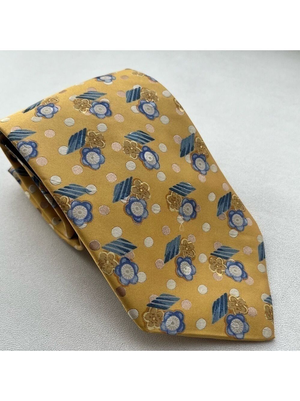 NWT Jos A Bank Mens Signature Gold Limited Edition Silk Floral Tie Gold Blue